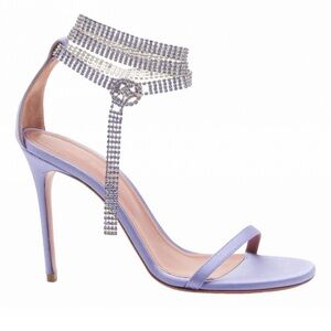 Amina Muaddi Lavender Heels with Rhinestone Strap